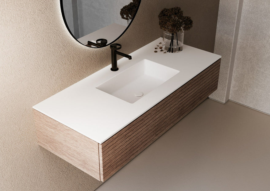 LEX Solid Surface Waschtischplatte mit 1 Unterbaubecken, 12 mm Kante